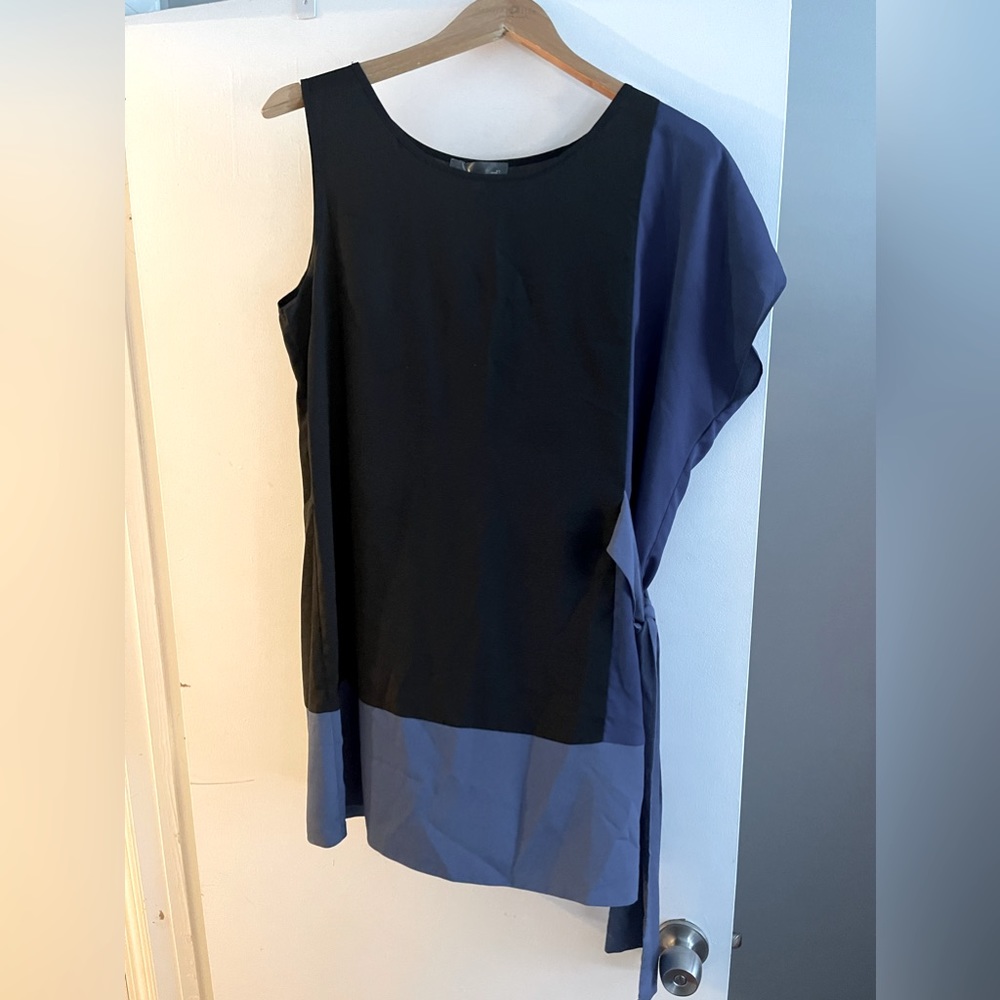 Large | Unique block color shift dress with side tie